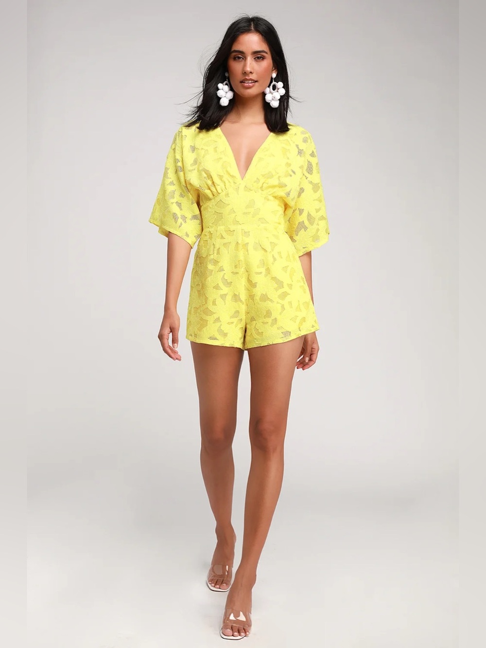 Lulus Arden Yellow Lace Embroidered Romper NEW